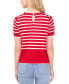 ფოტო #2 პროდუქტის Women's Cotton Short-Sleeve Striped Crewneck Sweater