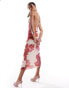 Фото #1 товара ASOS DESIGN halter midi dress with extreme cut out back detail in pink floral