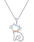 ფოტო #1 პროდუქტის Diamond Accent Cat with Bowtie Pendant Necklace in Sterling Silver & 14k Rose Gold-Plate, 16" + 2" extender