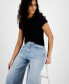 Фото #7 товара Women's High Rise Studded Wide Leg Jeans