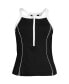 Plus Size Chlorine Resistant High Neck Zip Front Racerback Tankini Swimsuit Top