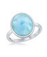 Sterling Silver Larimar Oval with Design Border Ring