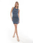 ASOS DESIGN knitted tank mini dress in navy stripe