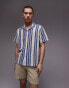 Topman short sleeve relaxed striped crochet shirt in blue