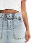 Фото #4 товара Stradivarius denim mini skirt with stud detail in medium wash blue