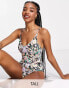 Фото #1 товара Pieces Tall v neck swimsuit in black floral