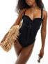 Фото #1 товара Miss Selfridge broderie corset detail tie front swimsuit in black