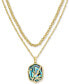 Фото #1 товара 14k Gold-Plated Framed Stone Layered Pendant Necklace, 15" + 6" extender