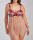 Фото #1 товара Kia Plus Size Mesh and Smooth Micro Floral Soft Bra Babydoll with Matching Panty, 2 Piece