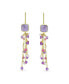 ფოტო #3 პროდუქტის Boho Mixed Gemstone Cluster Bead Accent Linear Fish Hook Thin Long Pink Tourmaline Purple Amethyst Waterfall Tassel Dangle Earrings Gold Plated