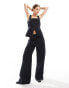 Фото #1 товара ASOS DESIGN linen blend mid rise wide leg trouser co ord in black