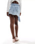 Miss Selfridge asym frill denim mini skirt in mid blue wash