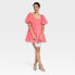 Women's Balloon Short Sleeve Organza Baby Doll Dress - A New Day Hot Pink M