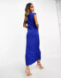 & Other Stories midi dress with fluted wrap in bright blue