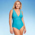 Фото #2 товара Women's Medium Coverage Wide Shoulder V-Neck One Piece Swimsuit - Kona Sol Blue