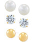 ფოტო #1 პროდუქტის 3-Pc. Set Cutured Freshwater Pearl (3-3/4mm), Cubic Zirconia & Polished Round Stud Earrings in 10k Gold