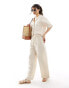 Фото #1 товара ONLY linen mix wide leg trouser co-ord in beige