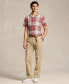 Men's Classic-Fit Madras Camp Shirt Cream/Red Multi, XL - фото #4