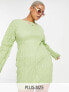 Фото #1 товара Daisy Street Plus long sleeve shirred mini dress in lime
