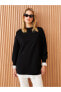 Dik Yaka Düz Uzun Kollu Oversize Kadın Sweatshirt Tunik