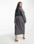 Фото #4 товара ASOS DESIGN Curve v neck midi dress with twist wrap detail in charcoal