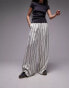 Фото #2 товара Topshop satin pin stripe wide leg pull on in white