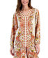 ფოტო #1 პროდუქტის Women's Long Sleeve Printed V-Neck Satin Top, Created for Macy's