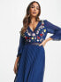 Фото #2 товара ASOS DESIGN lace insert pleated midi dress with embroidery in navy