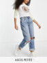 Фото #1 товара ASOS DESIGN Petite high waist 'slouchy' mom jeans in stonewash with rips