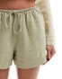 Cotton On relaxed drawstring shorts in khaki linen look Wüstensalbei, 46 - фото #2