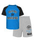 ფოტო #1 პროდუქტის Infant Boys and Girls Blue, Heather Gray Miami Marlins Ground Out Baller Raglan T-shirt and Shorts Set