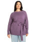 Фото #1 товара Plus Size Relaxed Tunic Sweater With Belt