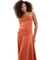 ASOS DESIGN satin bandeau maxi dress with corset detailing in rust