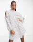 Фото #6 товара ASOS DESIGN Petite high neck pleated trapeze mini dress with split sleeves in mono spot