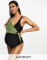 Mamalicious Maternity colourblock belted swimsuit in black and khaki Разноцветный, XS - фото #1