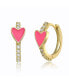 Фото #1 товара 14k Yellow Gold Plated with Cubic Zirconia Pink Enamel Slim Hoop Earrings for Kids