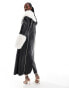 Simmi contrast faux fur trim faux shearling maxi coat in black and white