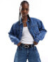 Noisy May boxy cropped denim jacket in mid wash blue