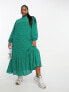 ASOS DESIGN Curve high neck smock maxi dress in green spot