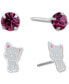ფოტო #1 პროდუქტის 2-Pc. Set Crystal Solitaire & Enamel Kitten Stud Earrings in Sterling Silver, Created for Macy's