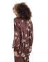 Iisla and Bird flower print long sleeve beach shirt co-ord in brown