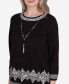 Runway Ready Women's Diamond Border Crew Neck Top With A Detachable Necklace