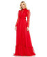 Фото #1 товара Women's Chiffon High Neck Keyhole Puff Sleeve Lace Up Gown