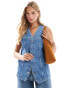 ASOS DESIGN denim oversized waistcoat in mid blue