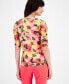 Women's Printed Ruched Elbow-Sleeve Top