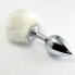 Metal Butt Plug with White Pompon Size L