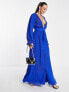 ASOS DESIGN Tall pleated blouson sleeve maxi dress with belt detail in cobalt blue