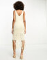 YAS crochet maxi dress with fringe hem detail in cream - CREAM