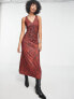 ASOS DESIGN sleeveless midi dress with ruching in rust snake print