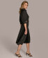 Women's Belted Pleat-Skirt A-Line Dress